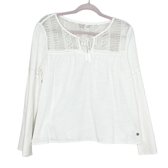 Roxy Small Lace Tassel Long Sleeve Ivory Long Sleeve Top - Picture 1 of 8